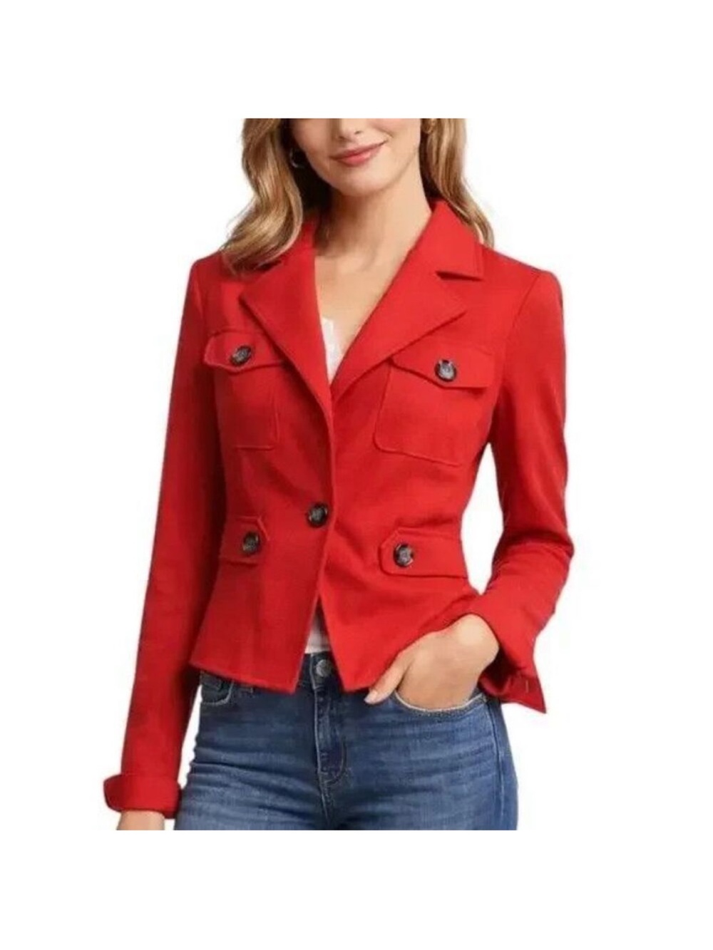 CAbi Red Double-Button Tailored Women's Blazer